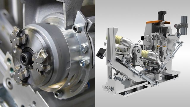 With standard blower nozzles in front of the feeler rollers for blowing off chips in front of the touch area. With standard blower nozzles in front of the feeler rollers for blowing off chips in front of the touch area.