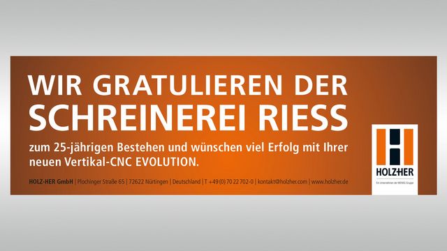 Satisfied with vertical Evolution 7405 CNC machining center from HOLZ-HER Satisfied reference customer for HOLZ-HER, Riess Carpentry Shop - Evolution 7405